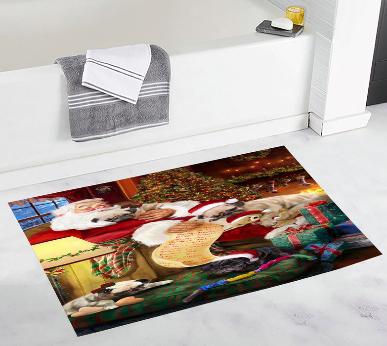 Santa Sleeping with Pug Dogs Bath Mat