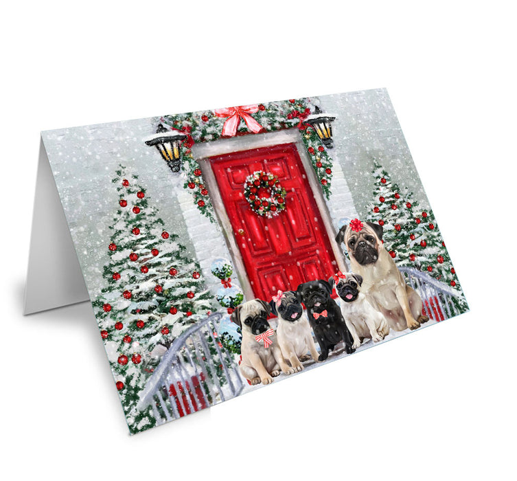 Christmas Holiday Welcome Pug Dog Handmade Artwork Assorted Pets Greeting Cards and Note Cards with Envelopes for All Occasions and Holiday Seasons