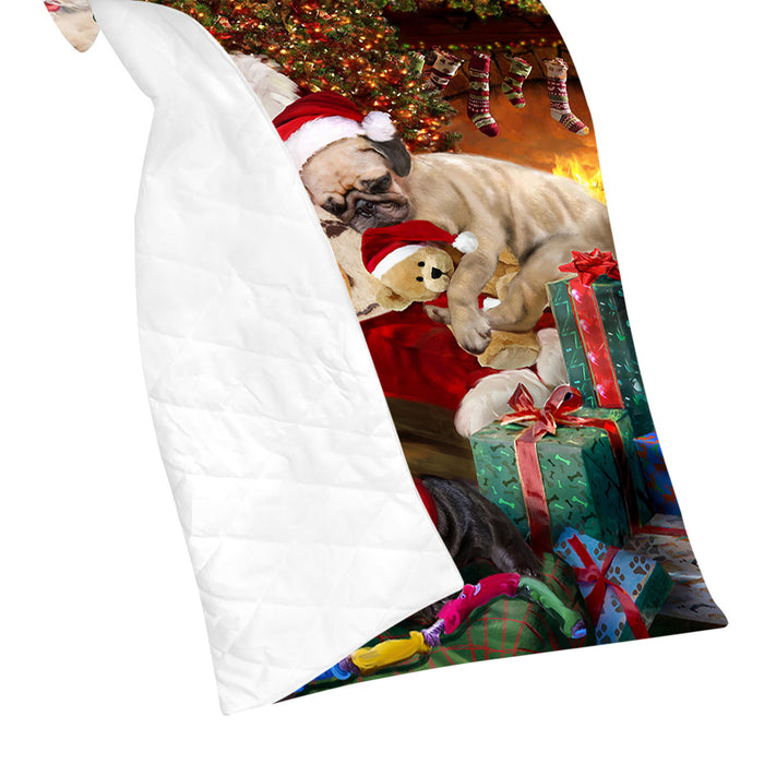 Santa Sleeping with Pug Dogs Quilt