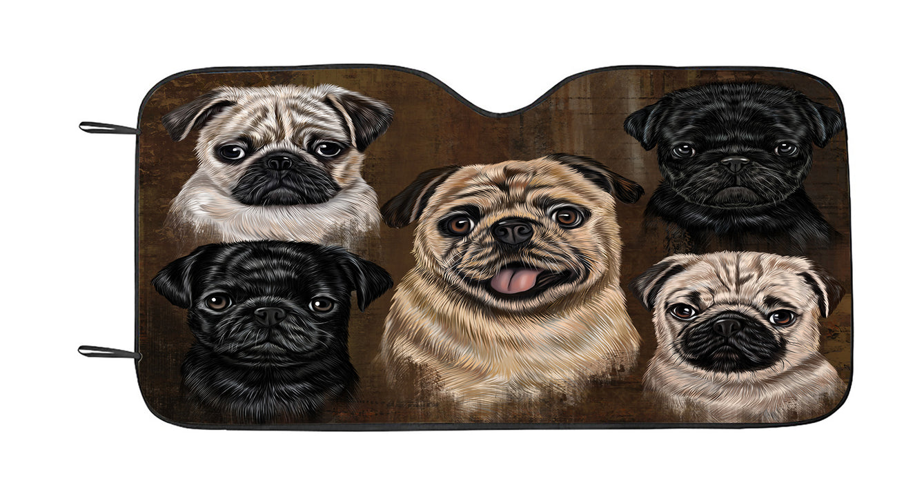 Rustic Pug Dogs Car Sun Shade