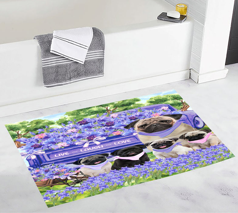Pug Dogs Bath Mat: Explore a Variety of Designs, Custom, Personalized, Anti-Slip Bathroom Rug Mats, Gift for Dog and Pet Lovers