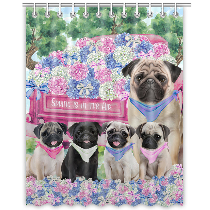 Pug Shower Curtain: Explore a Variety of Designs, Personalized, Custom, Waterproof Bathtub Curtains for Bathroom Decor with Hooks, Pet Gift for Dog Lovers