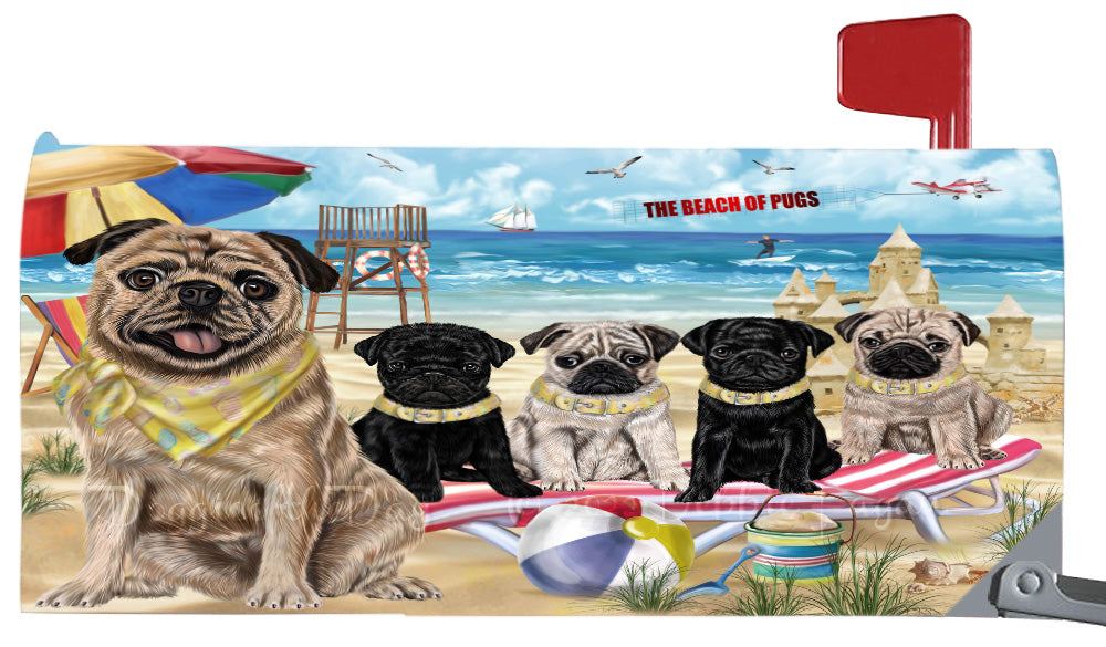 Pet Friendly Beach Pug Dogs Magnetic Mailbox Cover Both Sides Pet Theme Printed Decorative Letter Box Wrap Case Postbox Thick Magnetic Vinyl Material