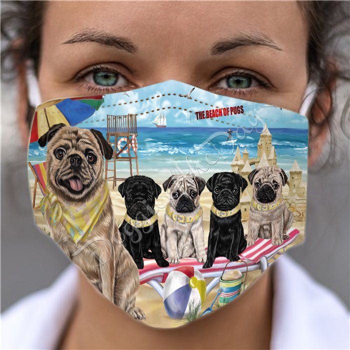 Pet Friendly Beach Pug Dogs Face Mask FM49127