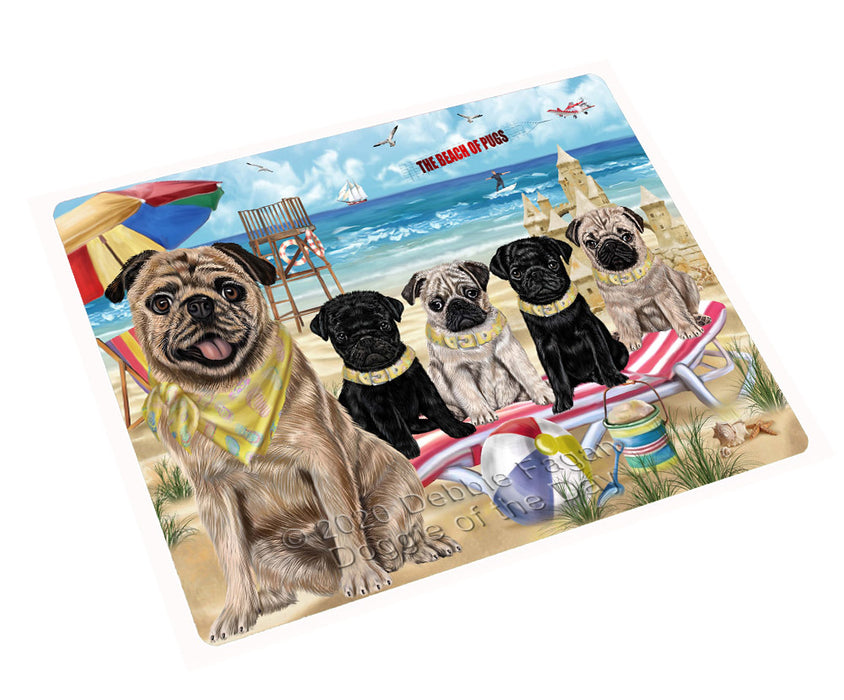 Pet Friendly Beach Pug Dogs Cutting Board - For Kitchen - Scratch & Stain Resistant - Designed To Stay In Place - Easy To Clean By Hand - Perfect for Chopping Meats, Vegetables
