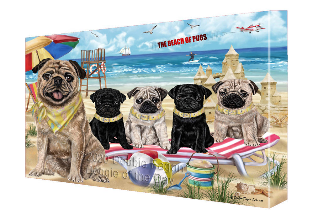 Pet Friendly Beach Pug Dogs Canvas Wall Art - Premium Quality Ready to Hang Room Decor Wall Art Canvas - Unique Animal Printed Digital Painting for Decoration