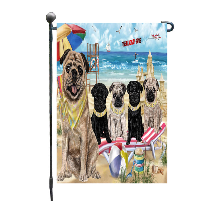 Pet Friendly Beach Pug Dogs Garden Flags Outdoor Decor for Homes and Gardens Double Sided Garden Yard Spring Decorative Vertical Home Flags Garden Porch Lawn Flag for Decorations