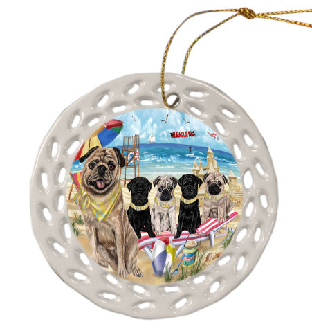 Pet Friendly Beach Pug Dogs  Doily Ornament DPOR58516