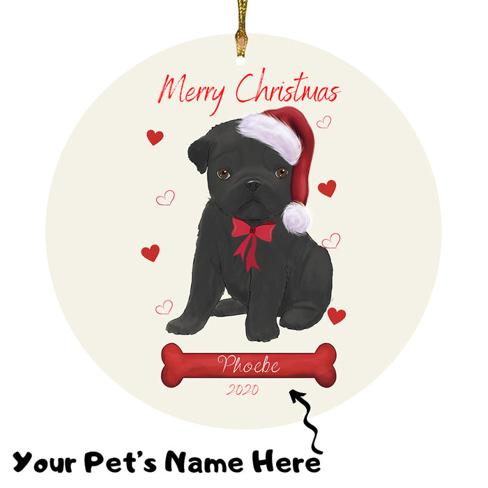 Personalized Merry Christmas  Pug Dog Christmas Tree Round Flat Ornament RBPOR58994