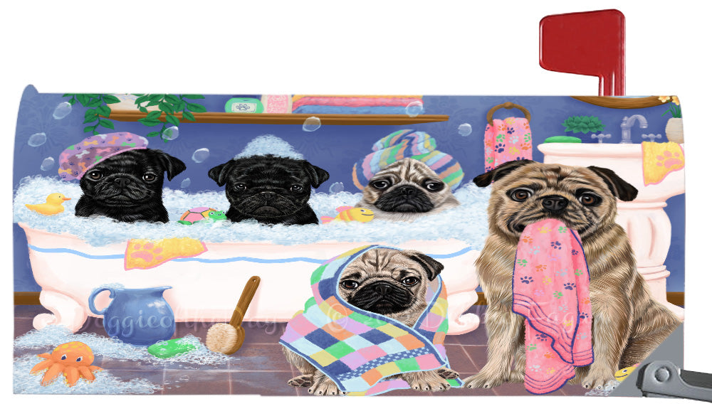 Rub A Dub Dogs In A Tub Pug Dog Magnetic Mailbox Cover Both Sides Pet Theme Printed Decorative Letter Box Wrap Case Postbox Thick Magnetic Vinyl Material