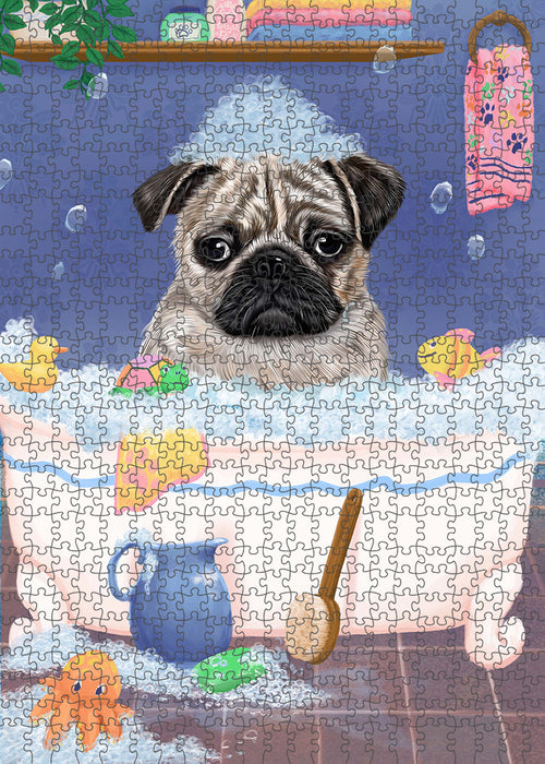 Rub A Dub Dog In A Tub Pug Dog Portrait Jigsaw Puzzle for Adults Animal Interlocking Puzzle Game Unique Gift for Dog Lover's with Metal Tin Box PZL336