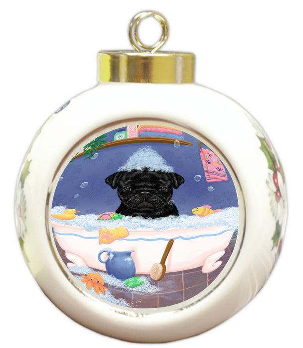 Rub A Dub Dog In A Tub Pug Dog Round Ball Christmas Ornament RBPOR58647