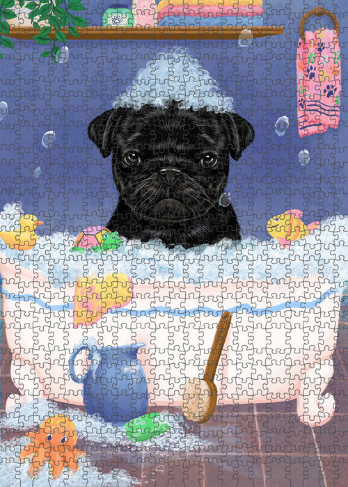 Rub A Dub Dog In A Tub Pug Dog Portrait Jigsaw Puzzle for Adults Animal Interlocking Puzzle Game Unique Gift for Dog Lover's with Metal Tin Box PZL335
