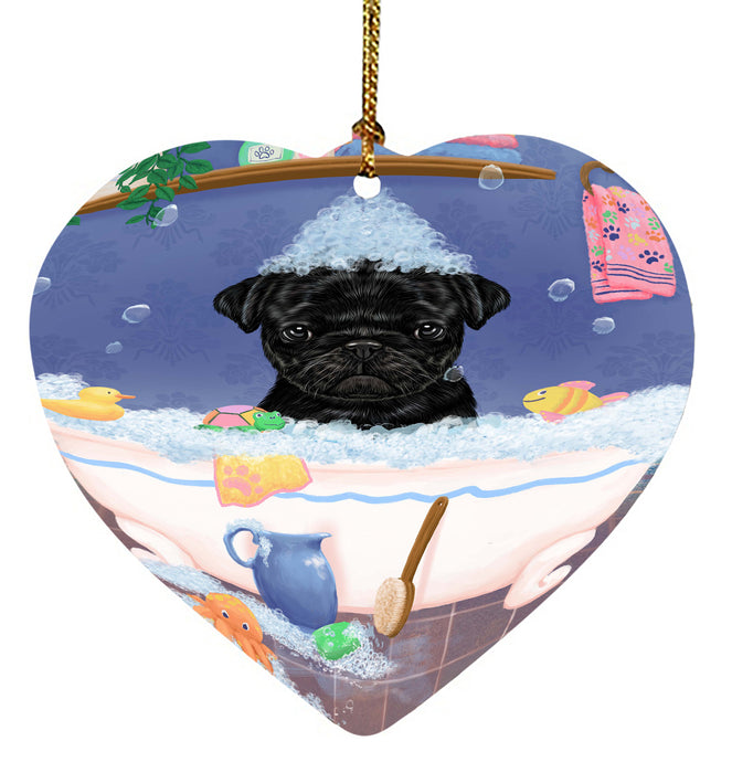 Rub A Dub Dog In A Tub Pug Dog Heart Christmas Ornament HPORA58663