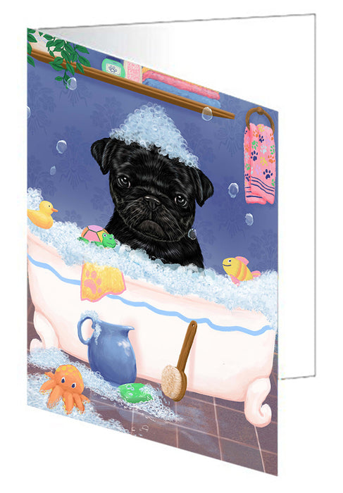 Rub A Dub Dog In A Tub Pug Dog Handmade Artwork Assorted Pets Greeting Cards and Note Cards with Envelopes for All Occasions and Holiday Seasons GCD79583