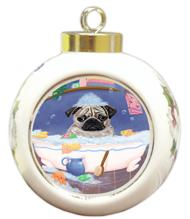 Rub A Dub Dog In A Tub Pug Dog Round Ball Christmas Ornament RBPOR58648