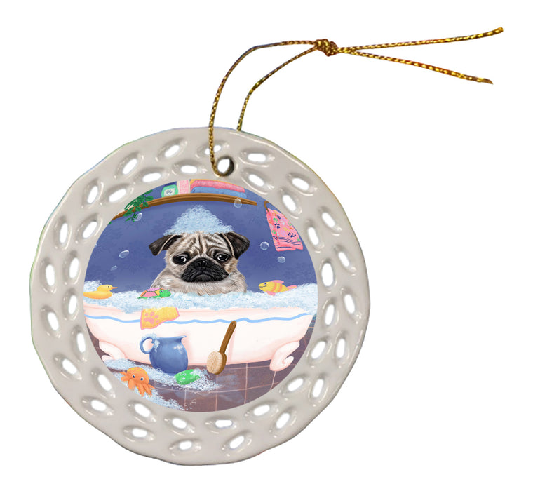 Rub A Dub Dog In A Tub Pug Dog Doily Ornament DPOR58315