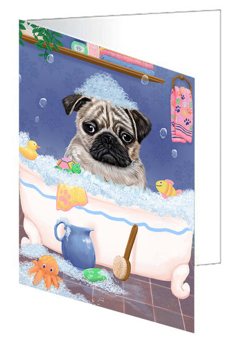 Rub A Dub Dog In A Tub Pug Dog Handmade Artwork Assorted Pets Greeting Cards and Note Cards with Envelopes for All Occasions and Holiday Seasons GCD79586