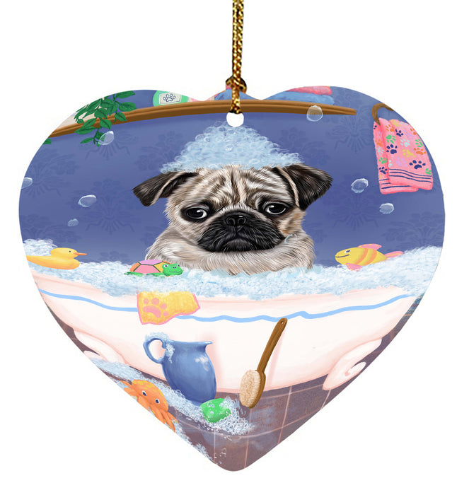 Rub A Dub Dog In A Tub Pug Dog Heart Christmas Ornament HPORA58664