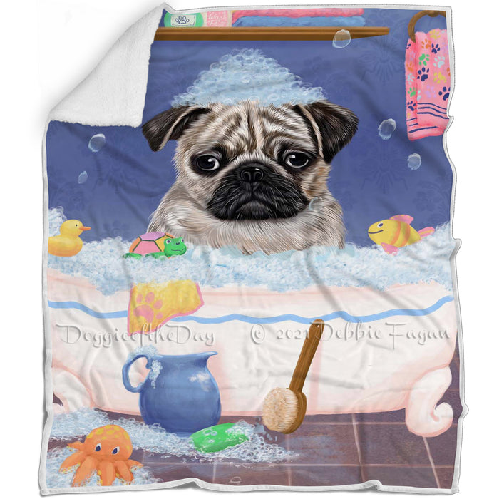 Rub A Dub Dog In A Tub Pug Dog Blanket BLNKT143133