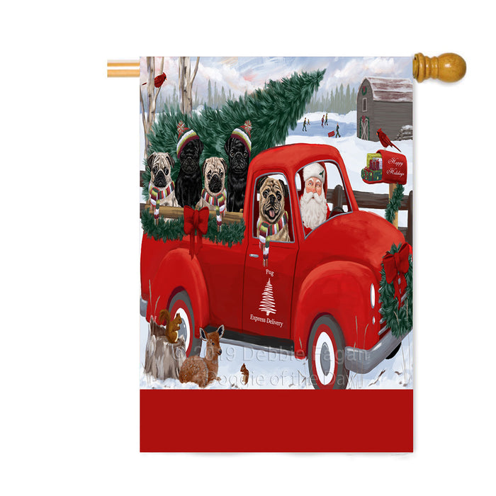 Personalized Christmas Santa Red Truck Express Delivery Pug Dogs Custom House Flag FLG-DOTD-A57729