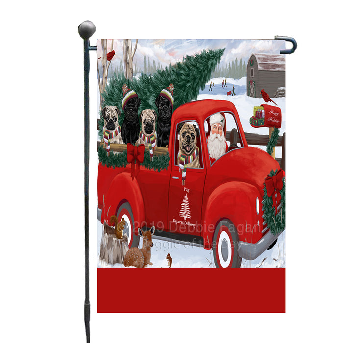 Personalized Christmas Santa Red Truck Express Delivery Pug Dogs Custom Garden Flags GFLG-DOTD-A57673