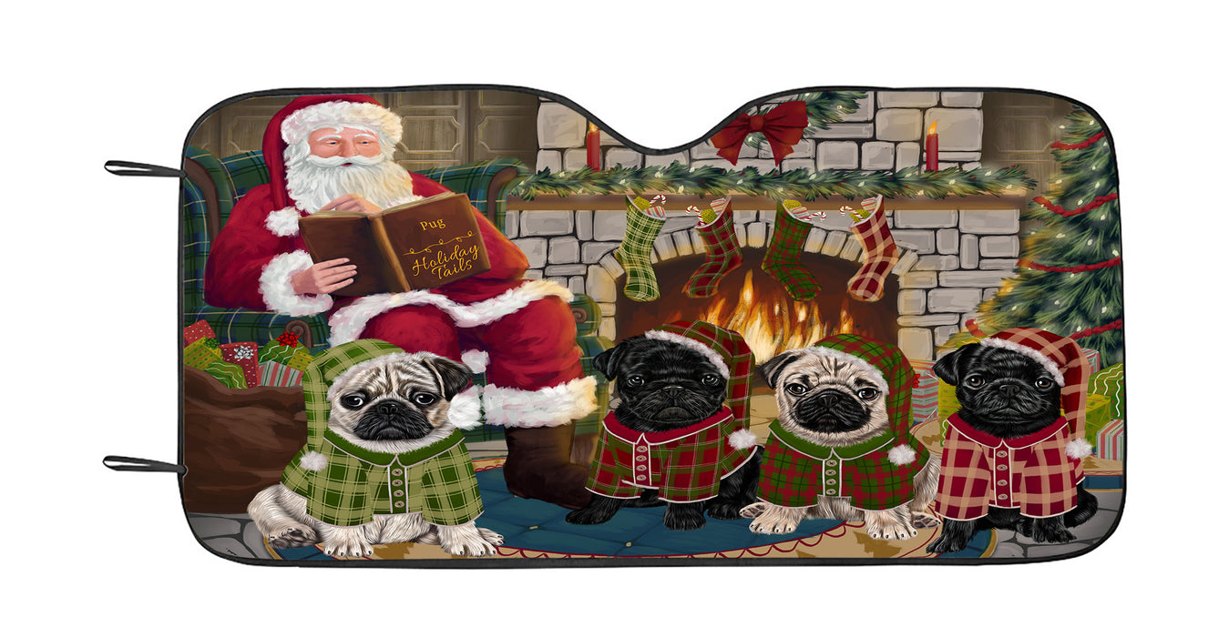 Christmas Cozy Holiday Fire Tails Pug Dogs Car Sun Shade