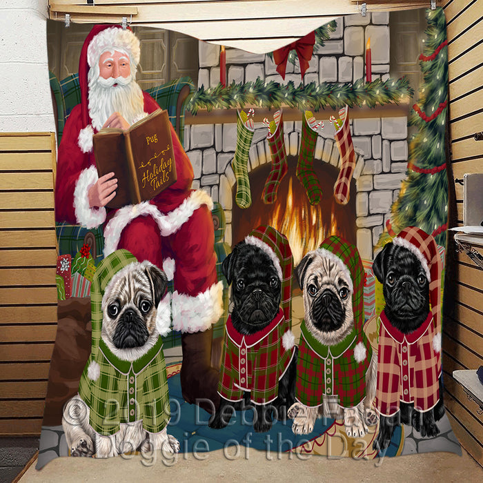 Christmas Cozy Holiday Fire Tails Pug Dogs Quilt