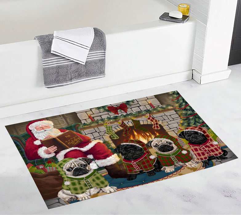 Christmas Cozy Holiday Fire Tails Pug Dogs Bath Mat