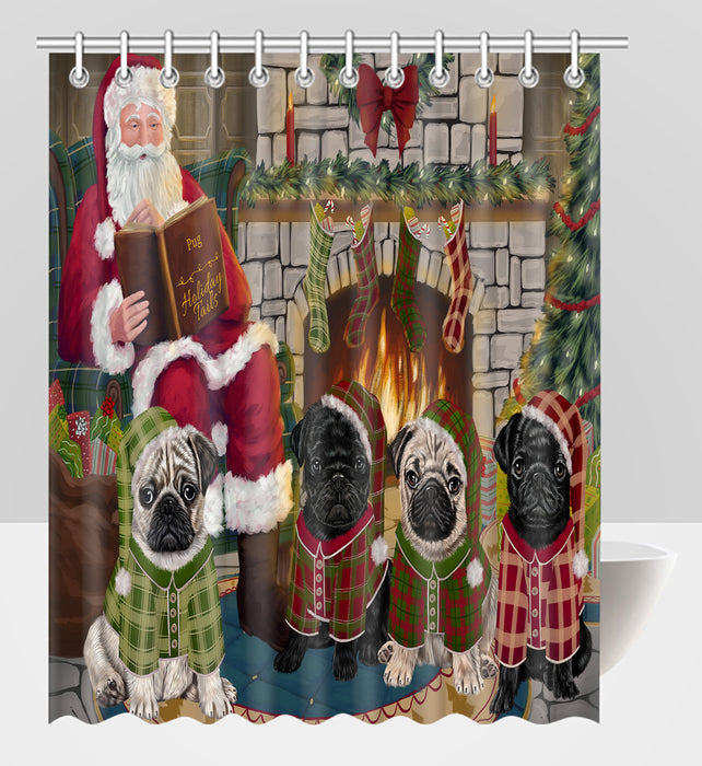 Christmas Cozy Holiday Fire Tails Pug Dogs Shower Curtain