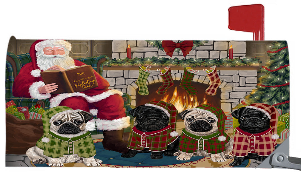 Christmas Cozy Holiday Fire Tails Pug Dogs 6.5 x 19 Inches Magnetic Mailbox Cover Post Box Cover Wraps Garden Yard Décor MBC48924