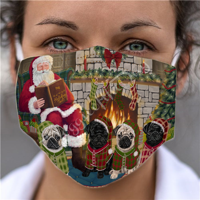 Christmas Cozy Holiday Fire Tails Pug Dogs Face Mask FM48657