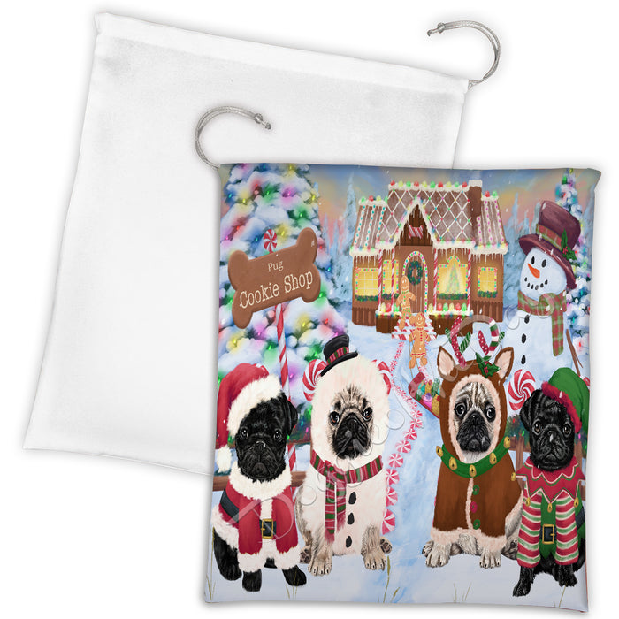 Holiday Gingerbread Cookie Pug Dogs Shop Drawstring Laundry or Gift Bag LGB48622