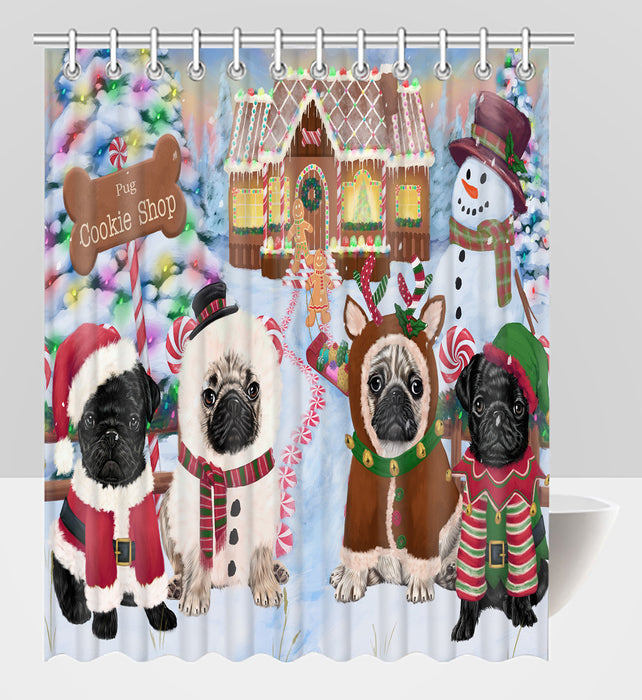 Holiday Gingerbread Cookie Pug Dogs Shower Curtain