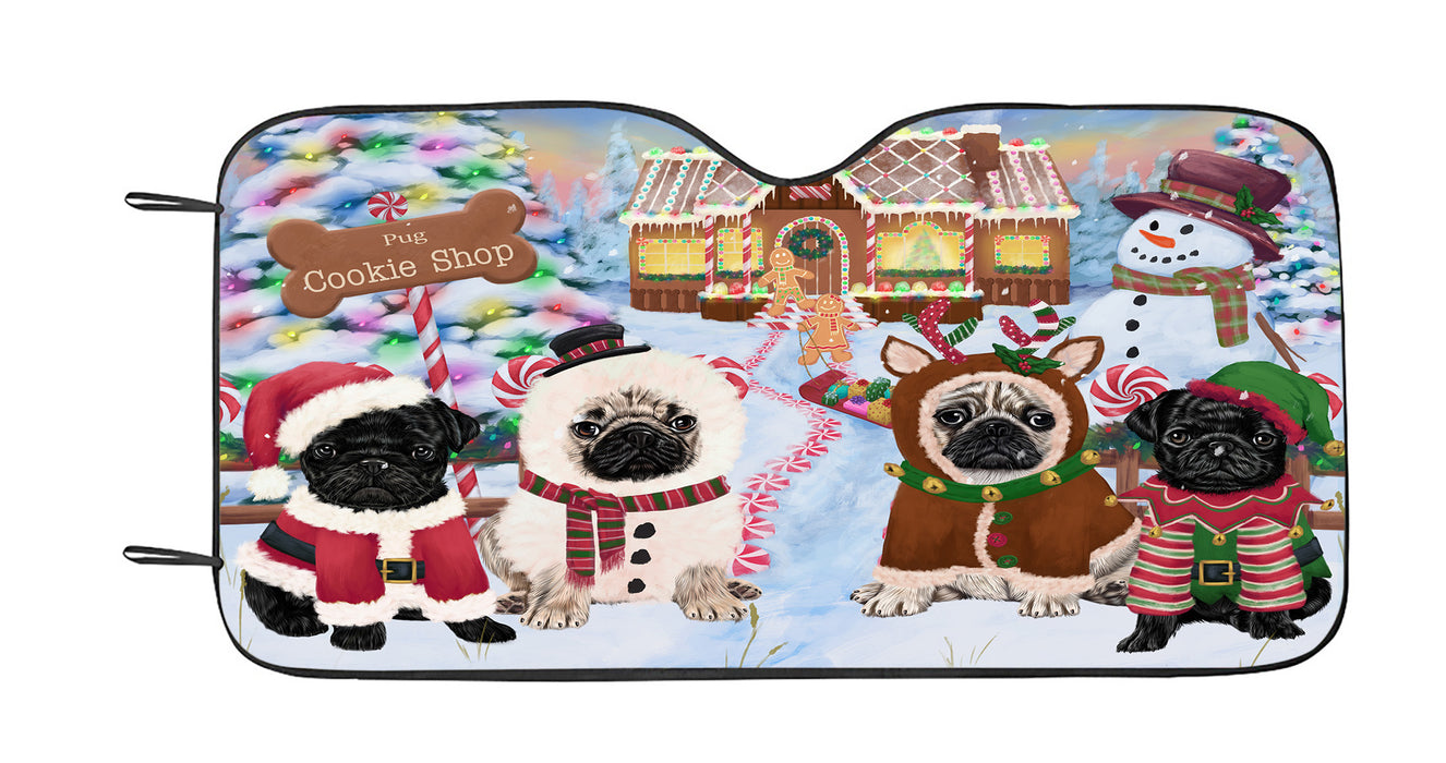 Holiday Gingerbread Cookie Pug Dogs Car Sun Shade