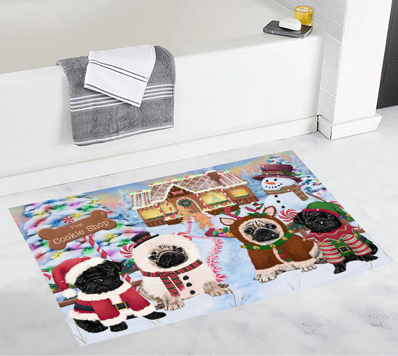 Holiday Gingerbread Cookie Pug Dogs Bath Mat