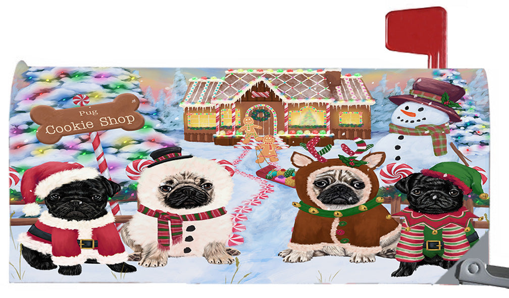 Christmas Holiday Gingerbread Cookie Shop Pug Dogs 6.5 x 19 Inches Magnetic Mailbox Cover Post Box Cover Wraps Garden Yard Décor MBC49014