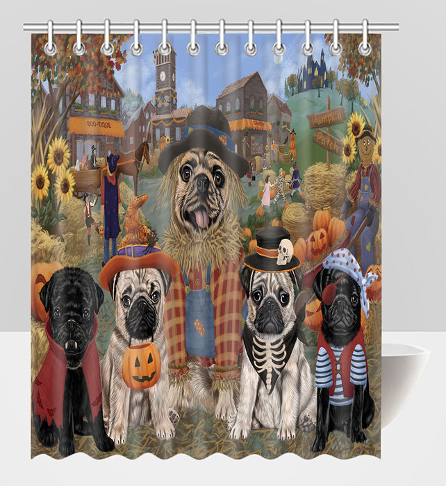 Halloween 'Round Town Pug Dogs Shower Curtain