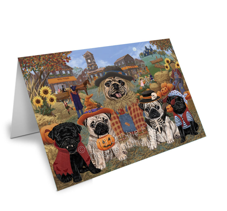 Halloween 'Round Town Pug Dogs Handmade Artwork Assorted Pets Greeting Cards and Note Cards with Envelopes for All Occasions and Holiday Seasons GCD78422