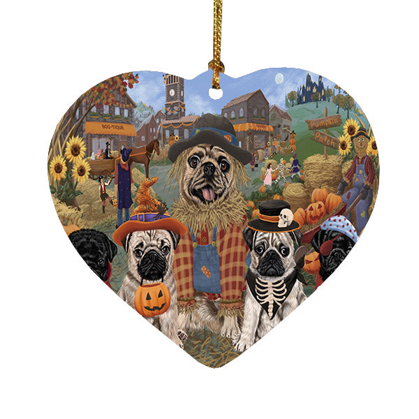 Halloween 'Round Town Pug Dogs Heart Christmas Ornament HPOR57692