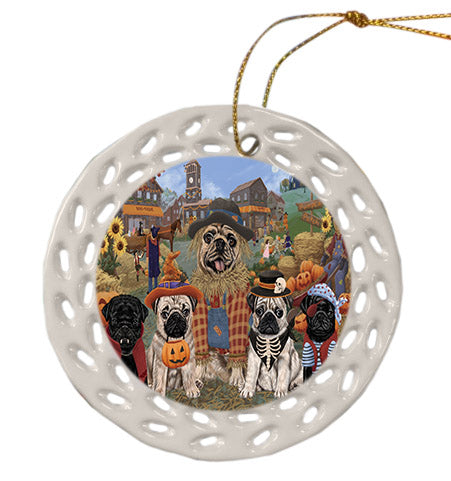 Halloween 'Round Town Pug Dogs Ceramic Doily Ornament DPOR57692
