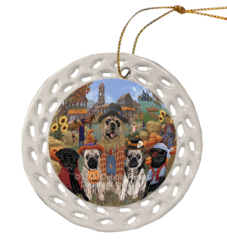 Halloween 'Round Town Pug Dogs Doily Ornament DPOR58056