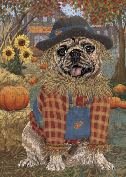 Fall Pumpkin Scarecrow Pug Dogs Puzzle with Photo Tin PUZL98980