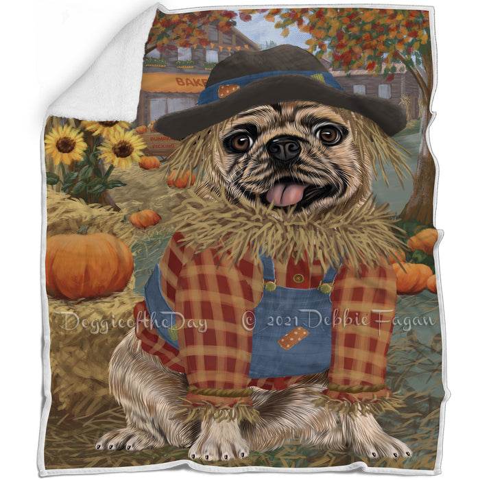 Halloween 'Round Town And Fall Pumpkin Scarecrow Both Pug Dogs Blanket BLNKT143625