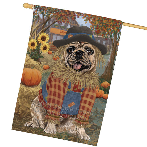 Fall Pumpkin Scarecrow Pug Dogs House Flag FLG65965