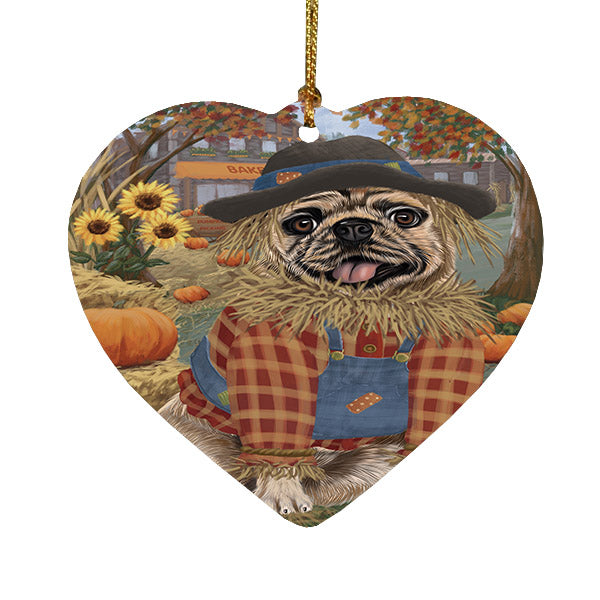 Fall Pumpkin Scarecrow Pug Dogs Heart Christmas Ornament HPOR57753