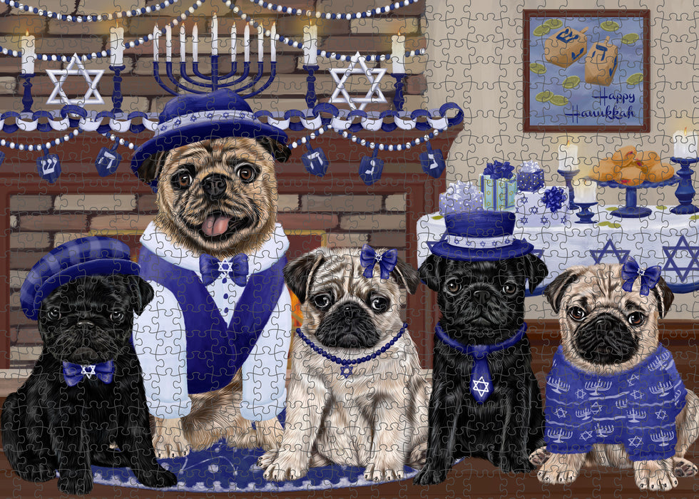 Happy Hanukkah Family Pug Dogs Puzzle with Photo Tin PUZL98856