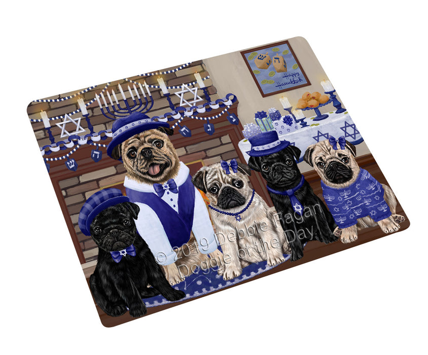 Happy Hanukkah Family Pug Dogs Cutting Board - For Kitchen - Scratch & Stain Resistant - Designed To Stay In Place - Easy To Clean By Hand - Perfect for Chopping Meats, Vegetables