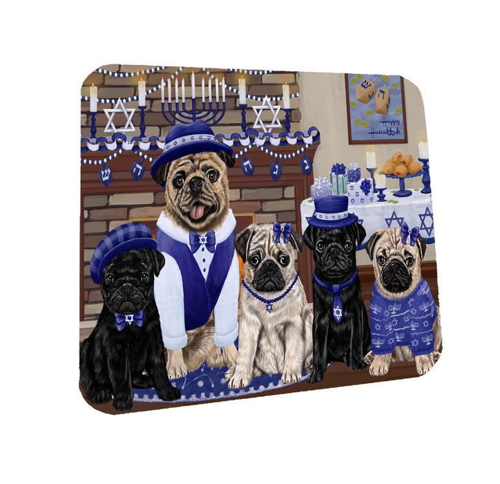 Happy Hanukkah Family Pug Dogs Coasters Set of 4 CSTA57865
