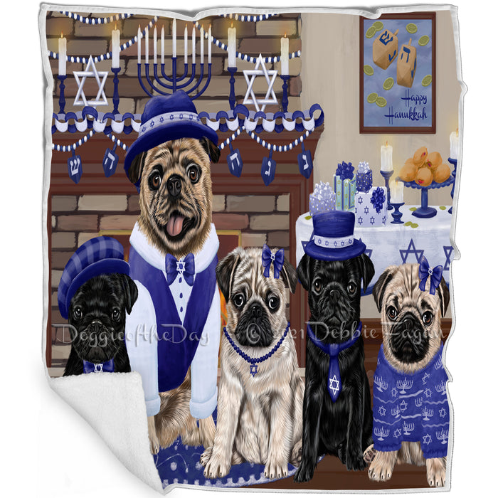 Happy Hanukkah Pug Dogs Blanket BLNKT144021